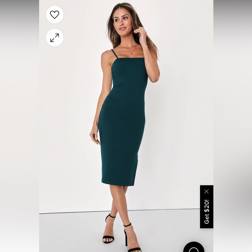 NWT Lulus Paulina Forest Green Bodycon Midi Dress size small